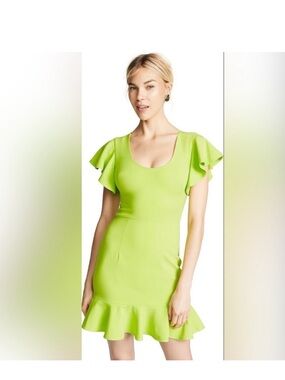 Black Halo Lynn Women’s Mini Ruffle Bottom Flutter Sleeve Lime Career Size 12